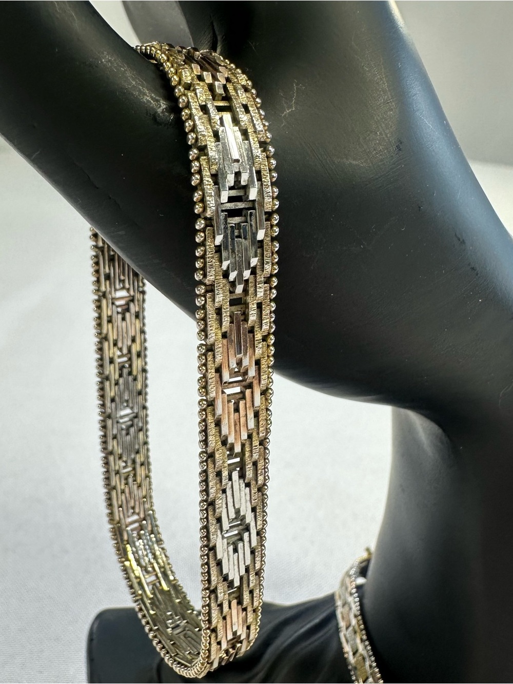 Vtg MILOR Riccio Italy 925 Sterling Silver Tri-Color Woven Link Bracelet 18g